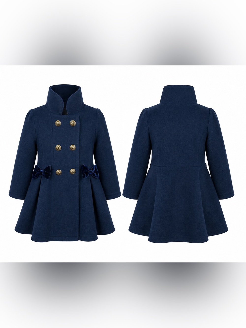 Starting Out Navy Double-Breasted Peacoat with Velvet Bows